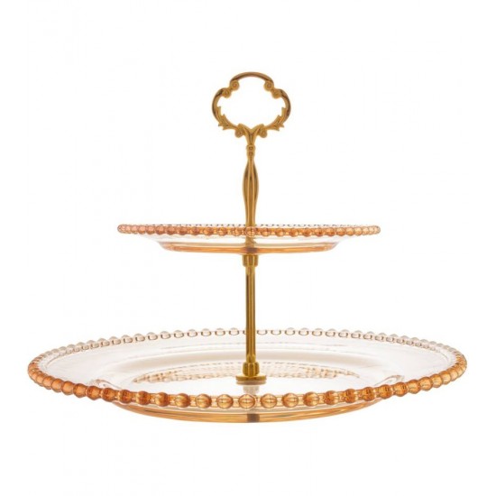 Prato Duplo 19X32x24cm Cristal Ecológico Para Doces Pearl Âmbar Metalizado